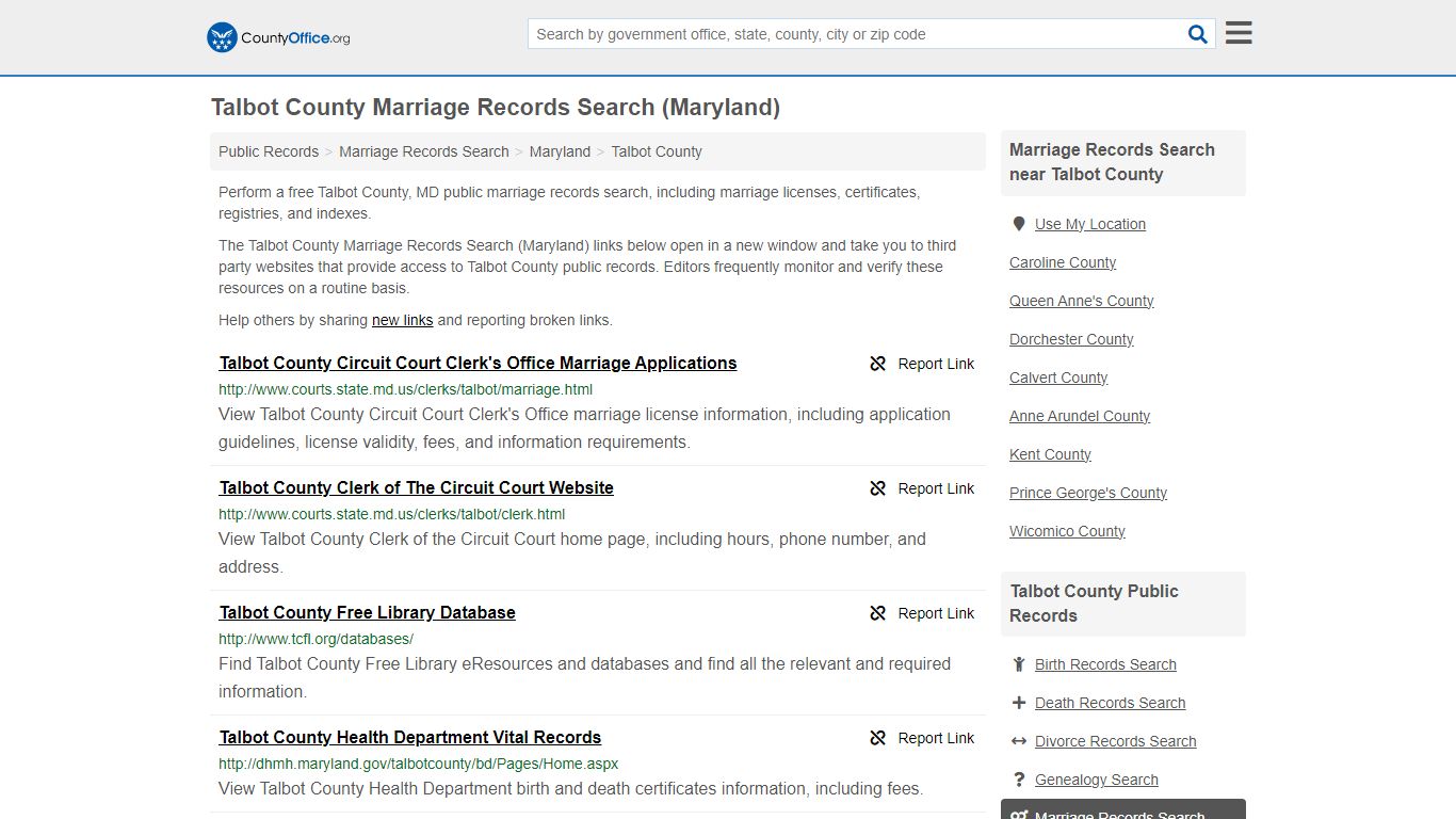 Talbot County Marriage Records Search (Maryland) - County Office