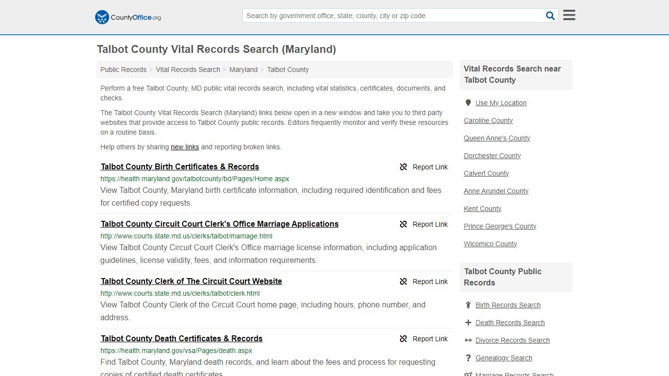 Vital Records Search - Talbot County, MD (Birth, Death, Marriage ...