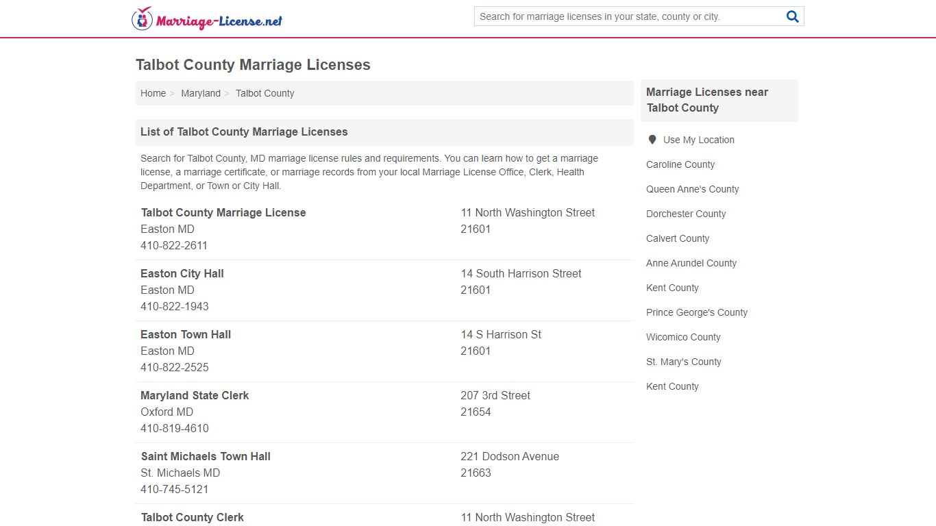 Talbot County Marriage Licenses